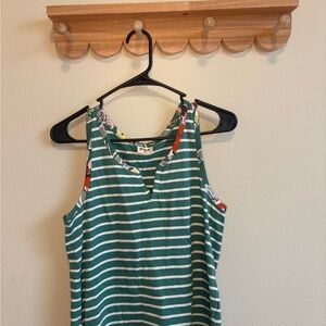 Pact Blue and White Striped Tank with Floral Trim